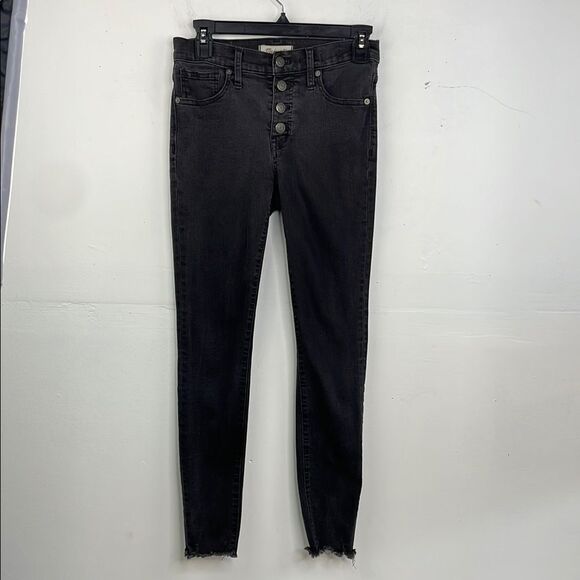 Madewell 9” Mid Rise Black Women’s Jeans Button Fly raw hem waist 25” - Picture 1 of 12